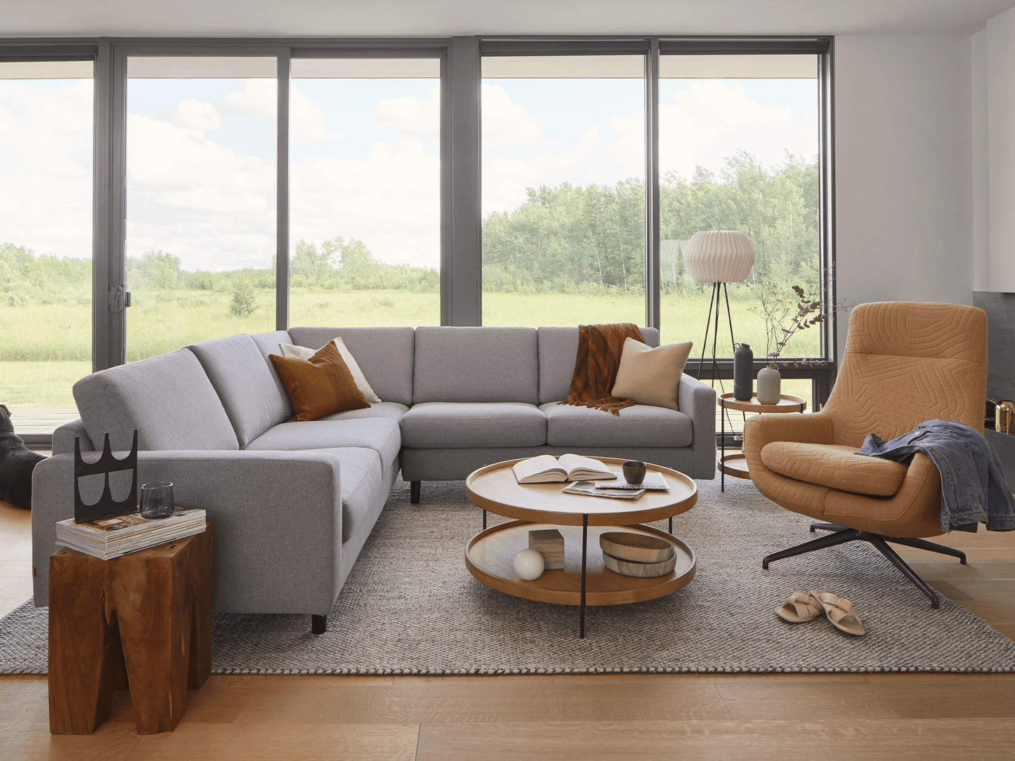 Sage Round Coffee Table - Small - Walnut lifestyle image