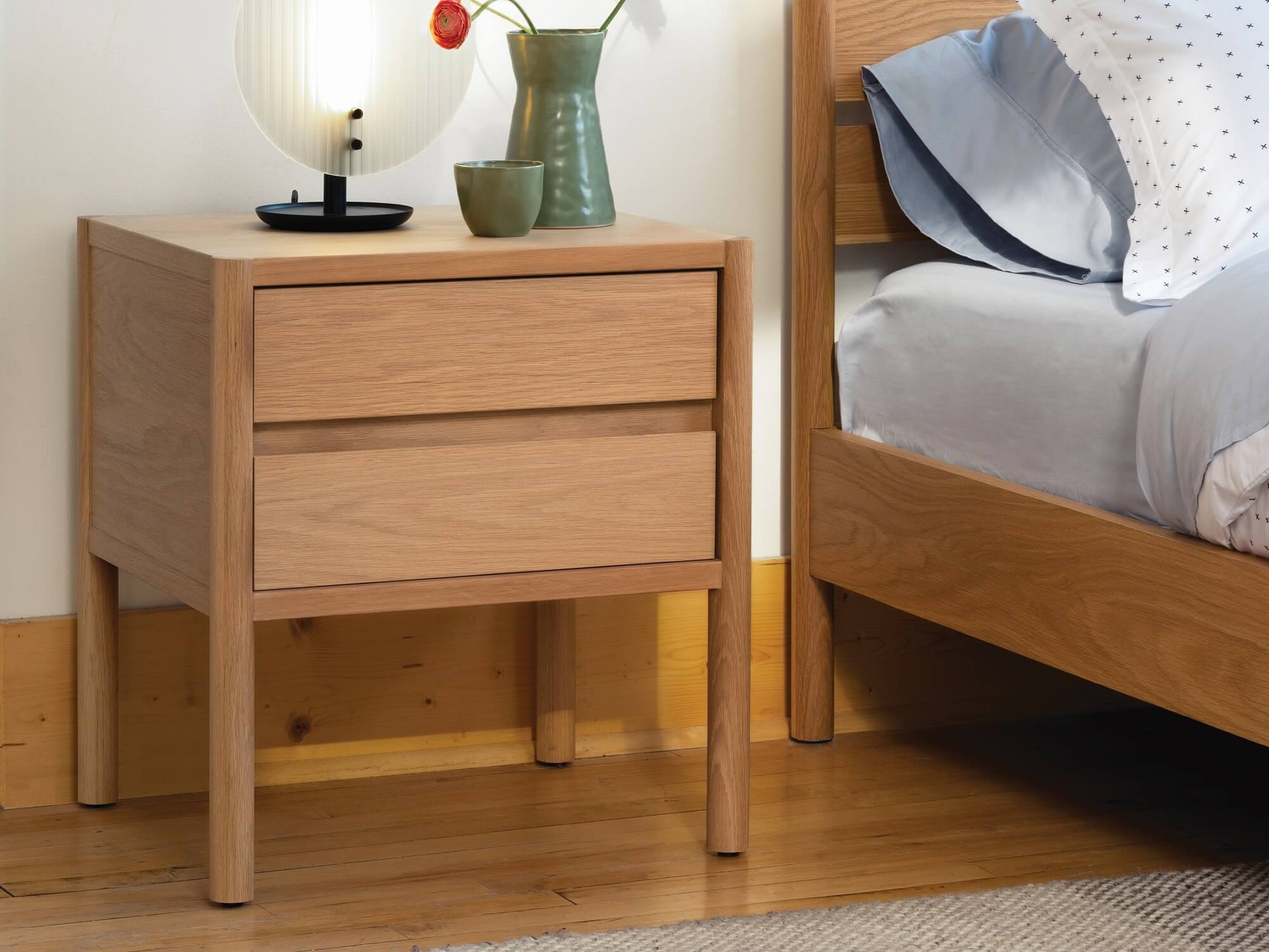 Monarch Double Drawer Nightstand - Oak lifestyle image